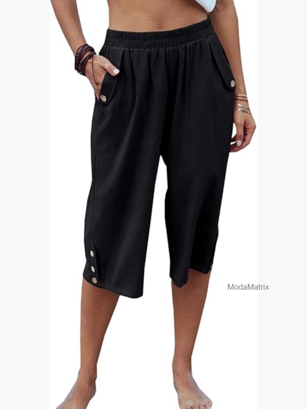 Elastic Waist 3/4 Capri Harem Pants with Pockets Casual Yoga